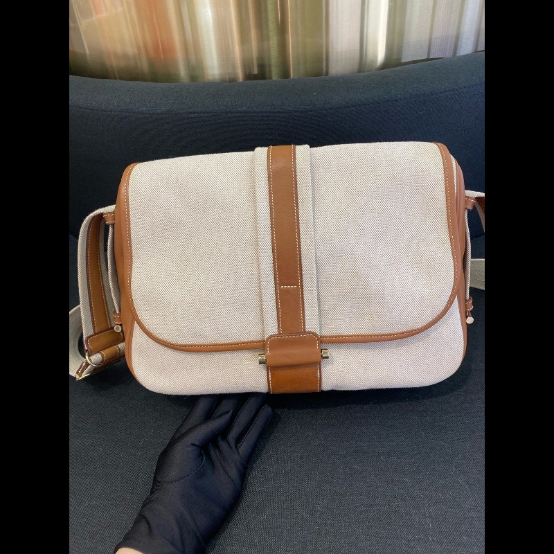 Hermes bourlingue金棕拼帆布銀扣郵差肩背包-6