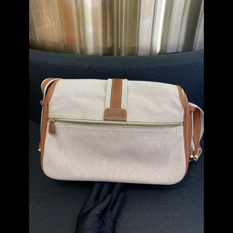 Hermes bourlingue金棕拼帆布銀扣郵差肩背包-8