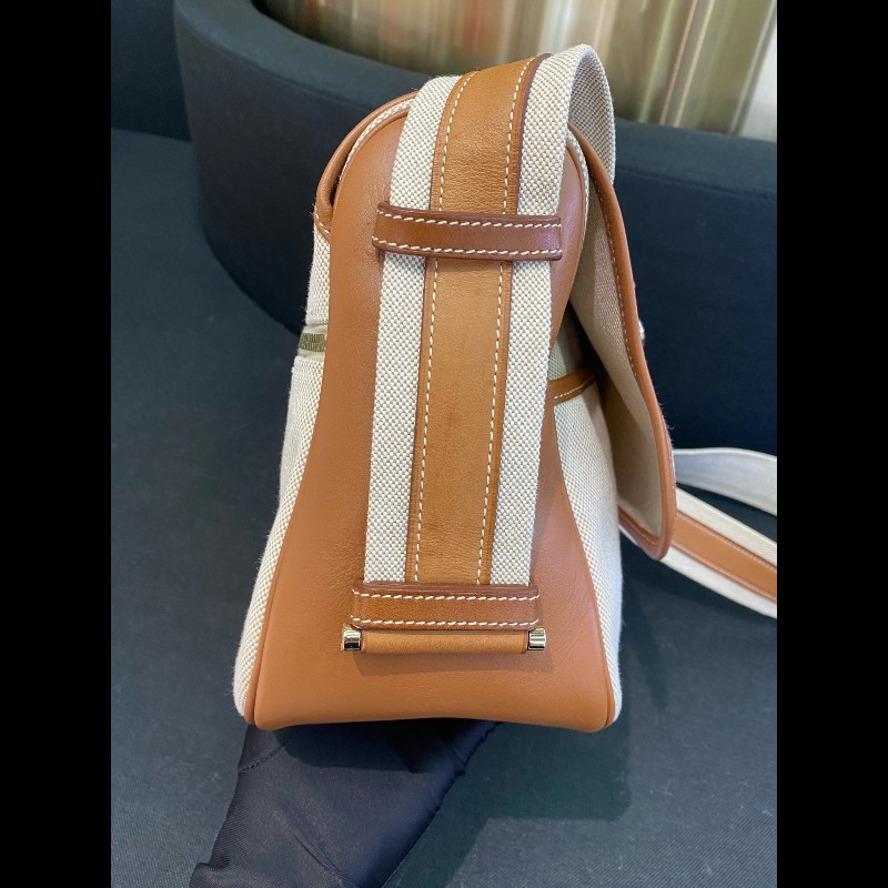 Hermes bourlingue金棕拼帆布銀扣郵差肩背包-9