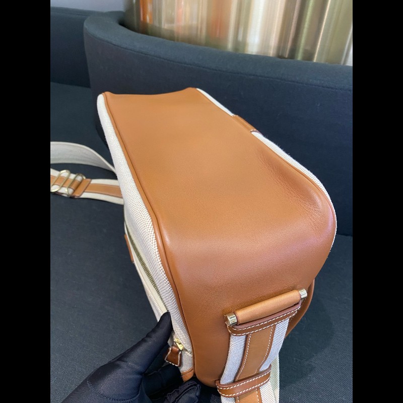 Hermes bourlingue金棕拼帆布銀扣郵差肩背包-11