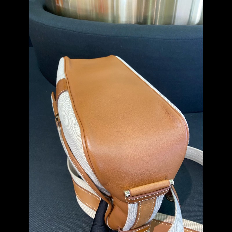 Hermes bourlingue金棕拼帆布銀扣郵差肩背包-13