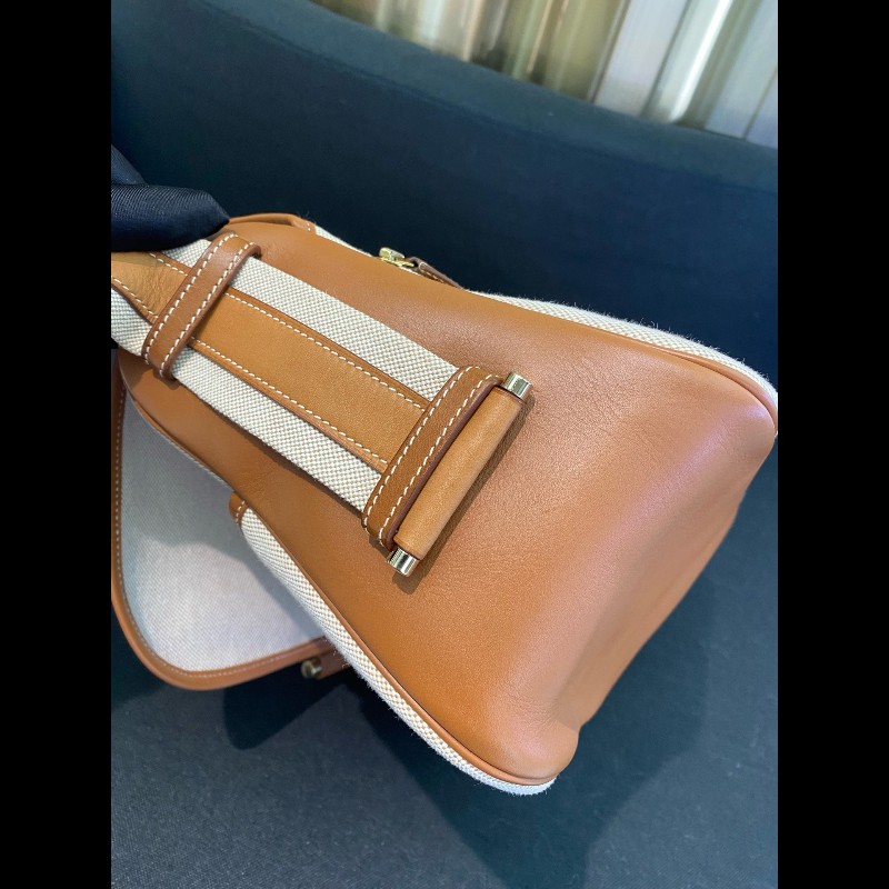 Hermes bourlingue金棕拼帆布銀扣郵差肩背包-15