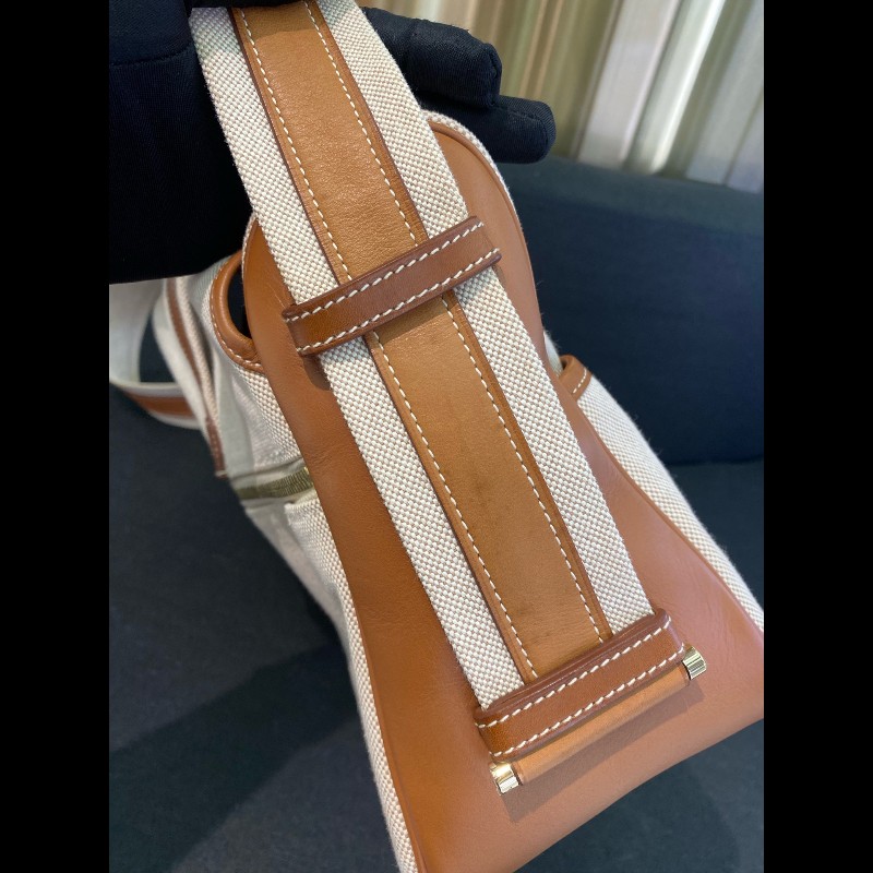 Hermes bourlingue金棕拼帆布銀扣郵差肩背包-16