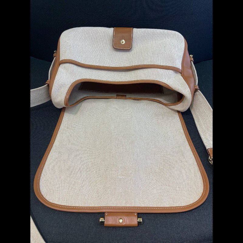 Hermes bourlingue金棕拼帆布銀扣郵差肩背包-17