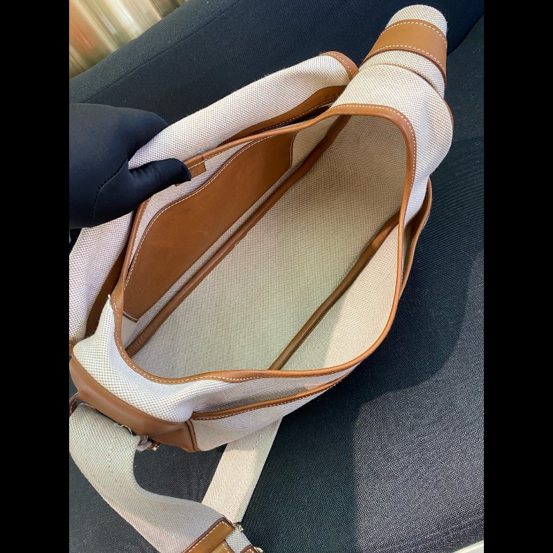 Hermes bourlingue金棕拼帆布銀扣郵差肩背包-23