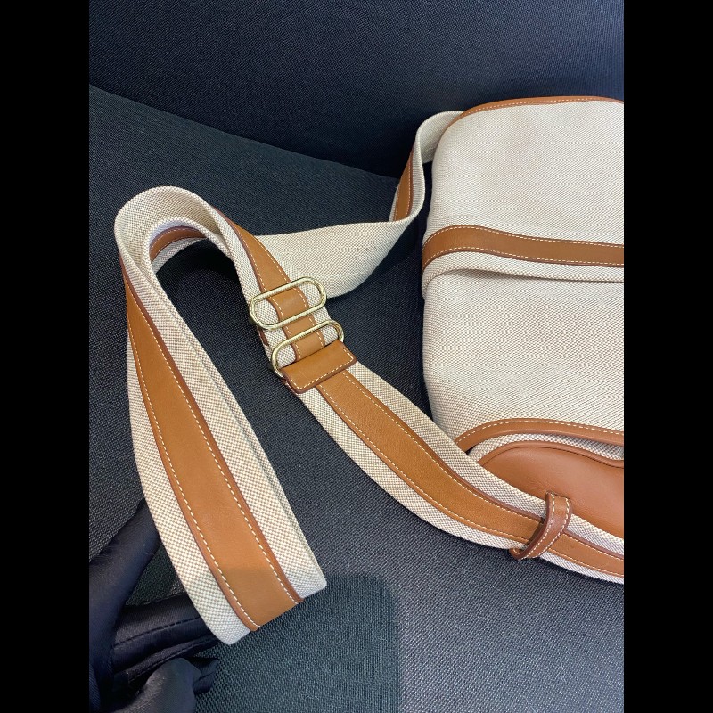 Hermes bourlingue金棕拼帆布銀扣郵差肩背包-29