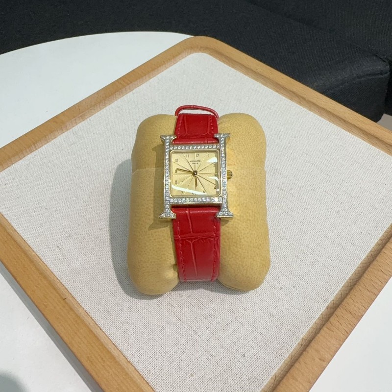 Hermes H系列HH1.201橘黃色錶盤石英女士手錶腕錶-0