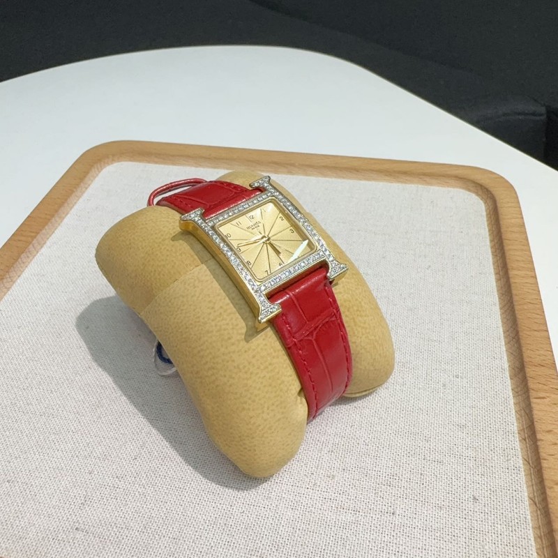 Hermes H系列HH1.201橘黃色錶盤石英女士手錶腕錶-1