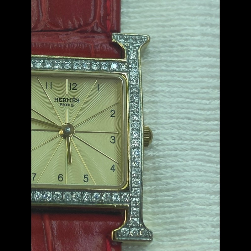 Hermes H系列HH1.201橘黃色錶盤石英女士手錶腕錶-8