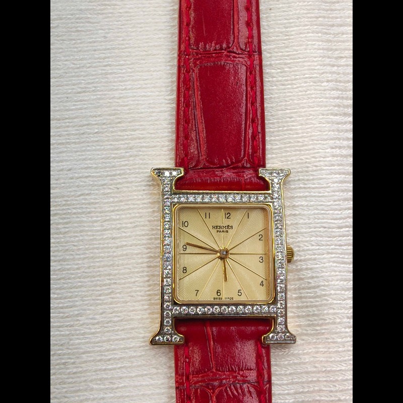 Hermes H系列HH1.201橘黃色錶盤石英女士手錶腕錶-9