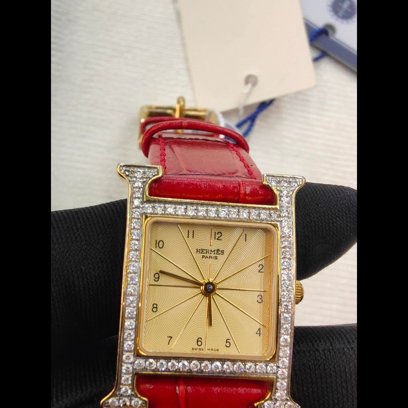 Hermes H系列HH1.201橘黃色錶盤石英女士手錶腕錶-25