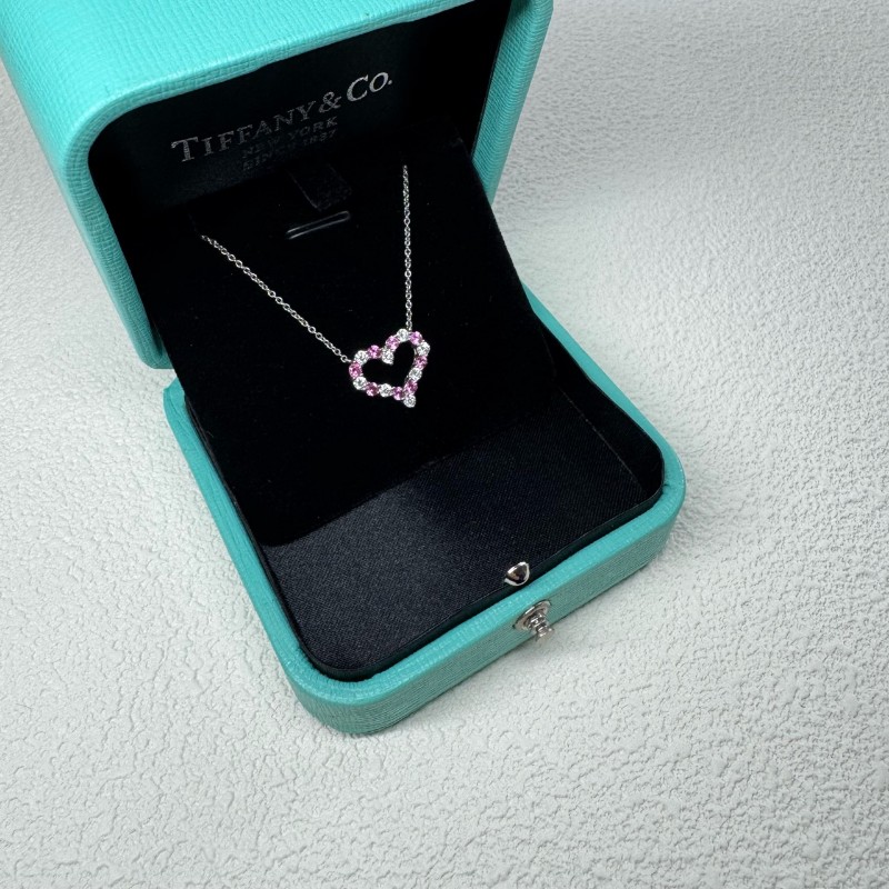 Tiffany & Co 紅寶石鑽石愛心項鍊-0