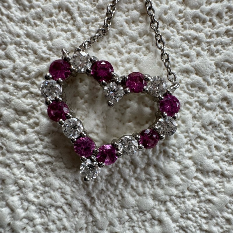 Tiffany & Co 紅寶石鑽石愛心項鍊-3
