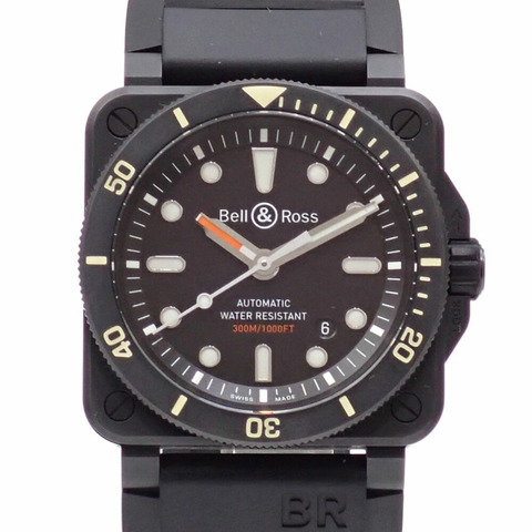 Bell & Ross 潛水員黑色霧面男士自動腕錶，配陶瓷和橡膠錶帶，型號 BR0392-D-BL-CE/SRB，A4044929
