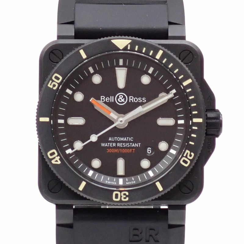 Bell & Ross 潛水員黑色霧面男士自動腕錶，配陶瓷和橡膠錶帶，型號 BR0392-D-BL-CE/SRB，A4044929-0