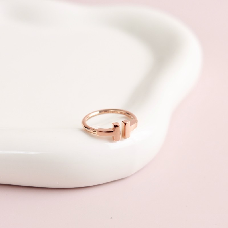 TIFFANY經典雙T系列 18K玫瑰金雙T戒指～46碼-1