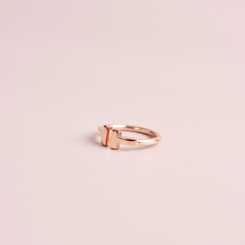 TIFFANY經典雙T系列 18K玫瑰金雙T戒指～46碼-5