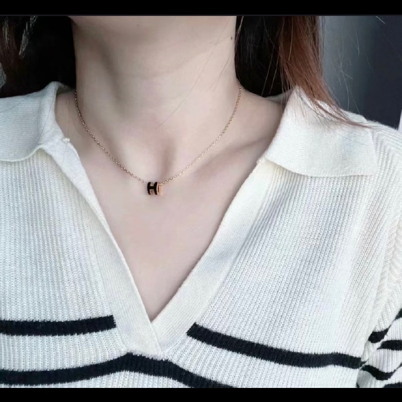 25年購證/🌟全新🌟Hermes mini Pop H 項鍊|奶茶色/栗子色 全新未使用品💯 黑色 銀扣-5