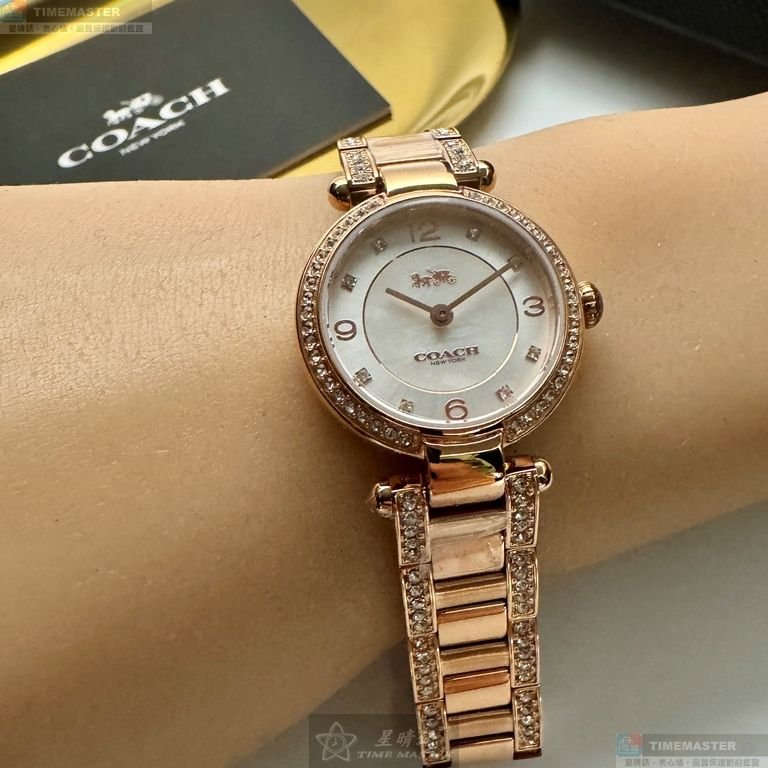 COACH手錶,編號CH00250,26mm玫瑰金圓形精鋼錶殼,白色簡約, 中二針顯示錶面,玫瑰金色精鋼錶帶款-4