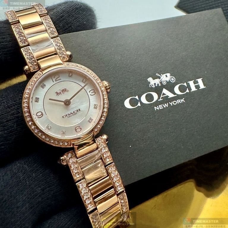 COACH手錶,編號CH00250,26mm玫瑰金圓形精鋼錶殼,白色簡約, 中二針顯示錶面,玫瑰金色精鋼錶帶款-5