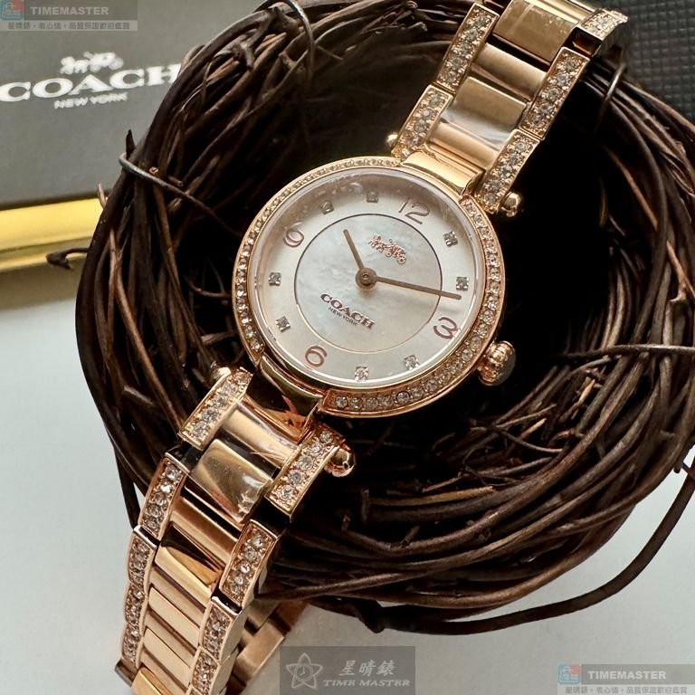 COACH手錶,編號CH00250,26mm玫瑰金圓形精鋼錶殼,白色簡約, 中二針顯示錶面,玫瑰金色精鋼錶帶款-10