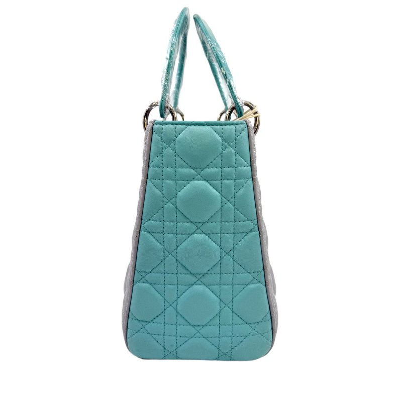 【1930】迪奧 Dior lady 藍灰色 手提包 中號 小羊皮 銀扣-2