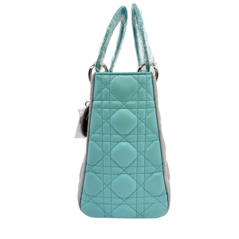 【1930】迪奧 Dior lady 藍灰色 手提包 中號 小羊皮 銀扣-3