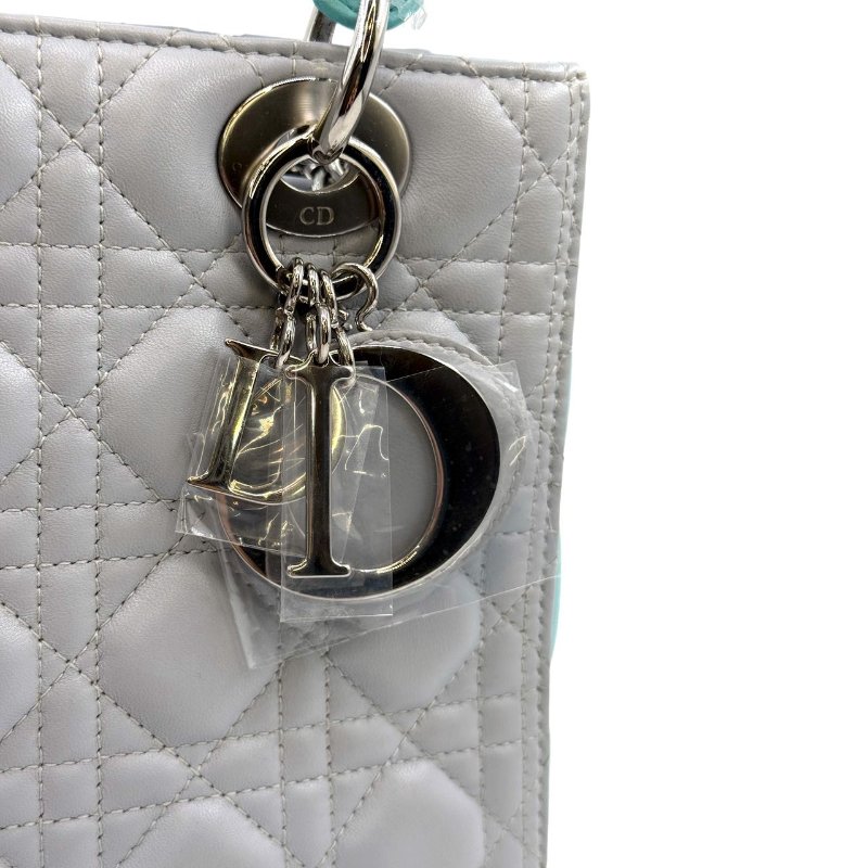 【1930】迪奧 Dior lady 藍灰色 手提包 中號 小羊皮 銀扣-5