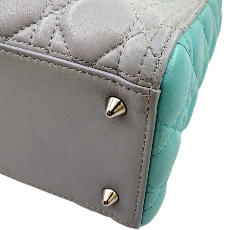 【1930】迪奧 Dior lady 藍灰色 手提包 中號 小羊皮 銀扣-7