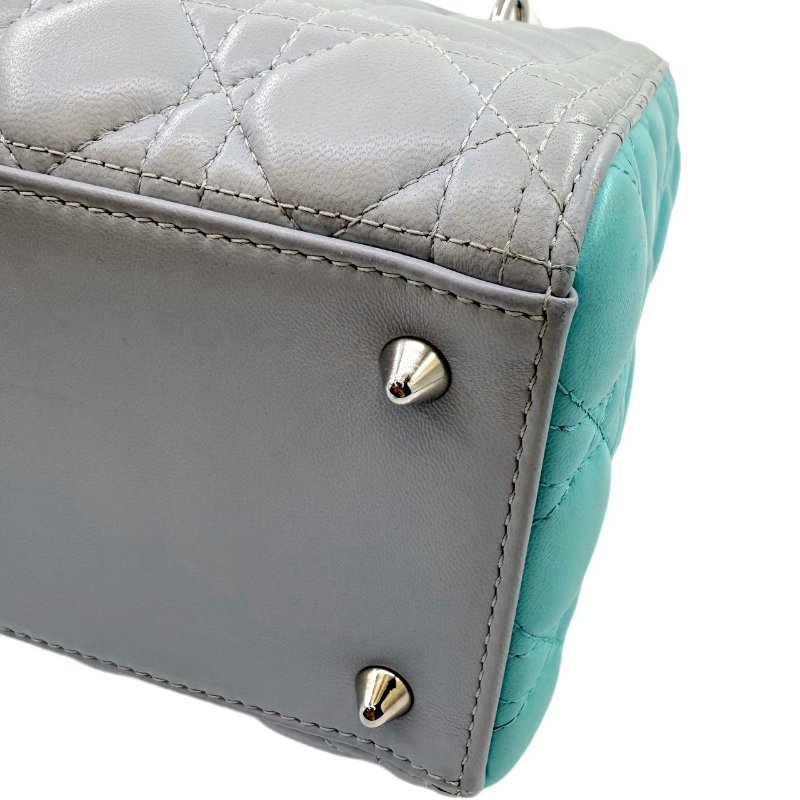 【1930】迪奧 Dior lady 藍灰色 手提包 中號 小羊皮 銀扣-9