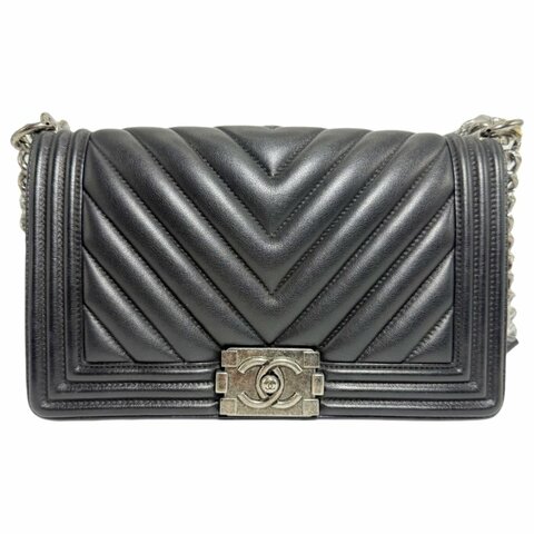 【2403】香奈兒 Chanel Le Boy 中號 黑色 小牛皮 斜挎包