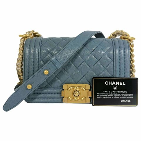 【2507】香奈兒  Chanel Le Boy 湖水綠 斜挎包 荔枝皮 金扣