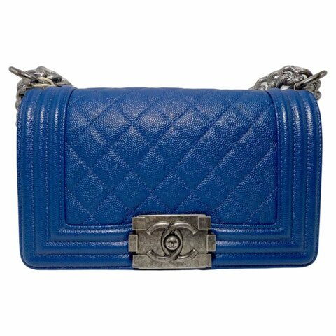 【2503】香奈兒 Chanel Le Boy 藍銀色 斜挎包 荔枝皮 銀扣
