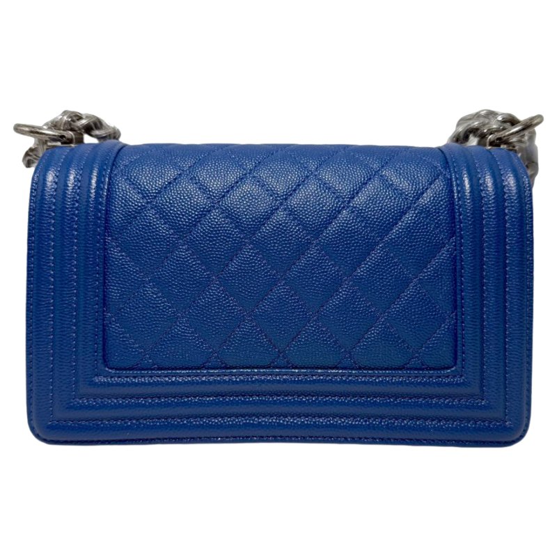 【2503】香奈兒 Chanel Le Boy 藍銀色 斜挎包 荔枝皮 小號 銀扣-1