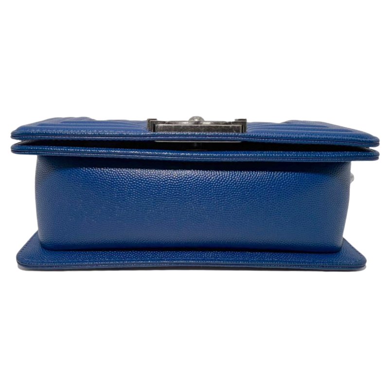 【2503】香奈兒 Chanel Le Boy 藍銀色 斜挎包 荔枝皮 小號 銀扣-4