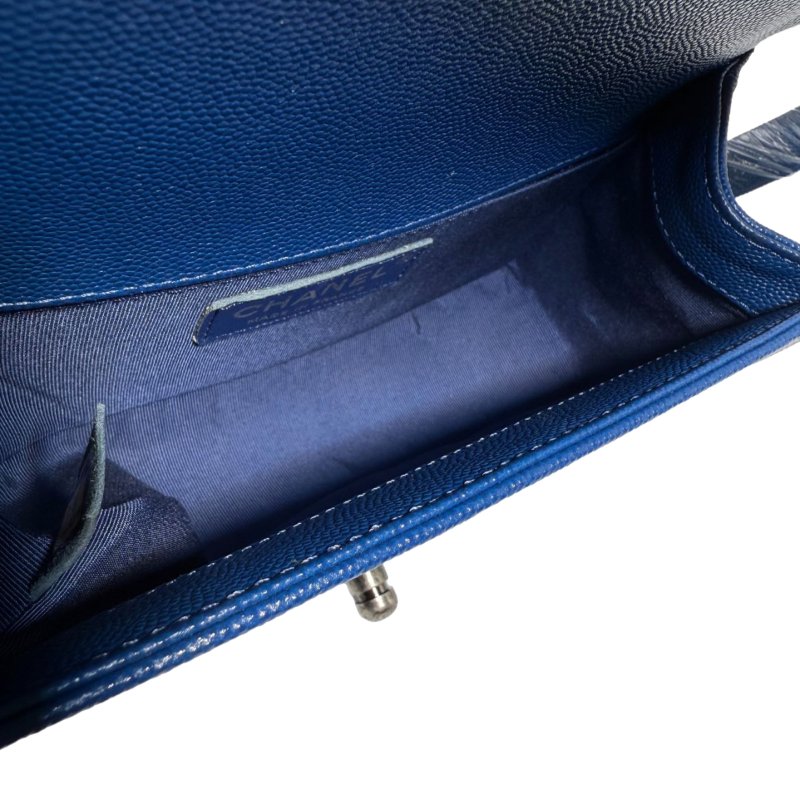 【2503】香奈兒 Chanel Le Boy 藍銀色 斜挎包 荔枝皮 小號 銀扣-5