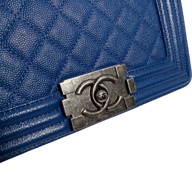 【2503】香奈兒 Chanel Le Boy 藍銀色 斜挎包 荔枝皮 小號 銀扣-6