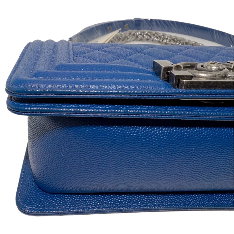 【2503】香奈兒 Chanel Le Boy 藍銀色 斜挎包 荔枝皮 小號 銀扣-7