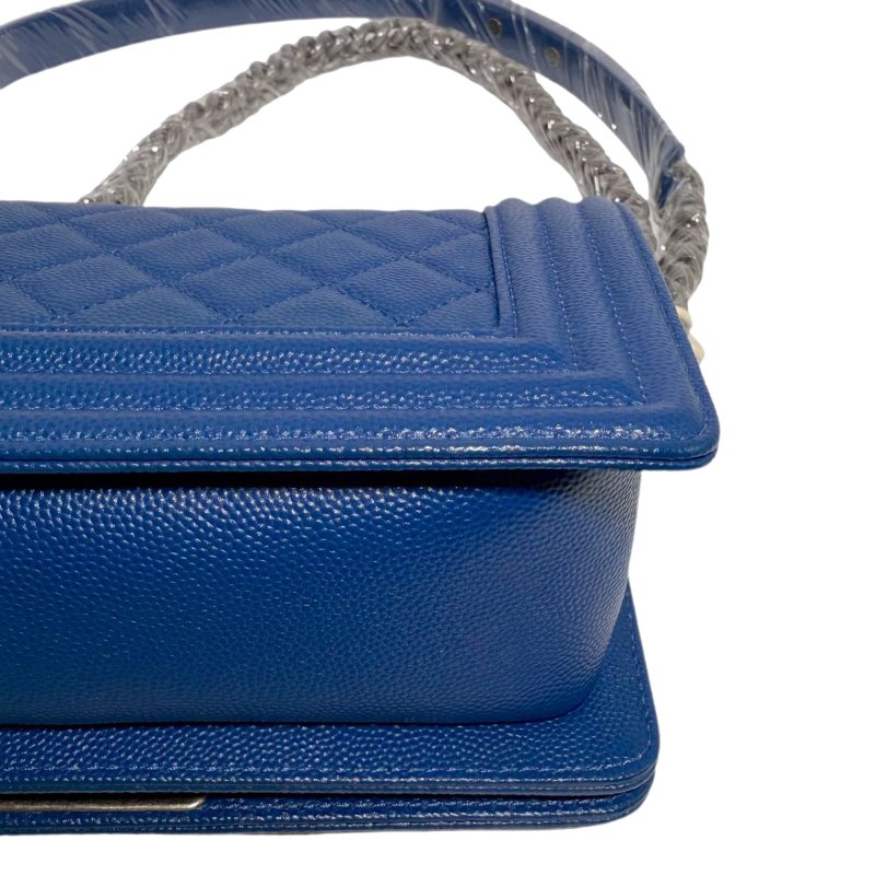 【2503】香奈兒 Chanel Le Boy 藍銀色 斜挎包 荔枝皮 小號 銀扣-10