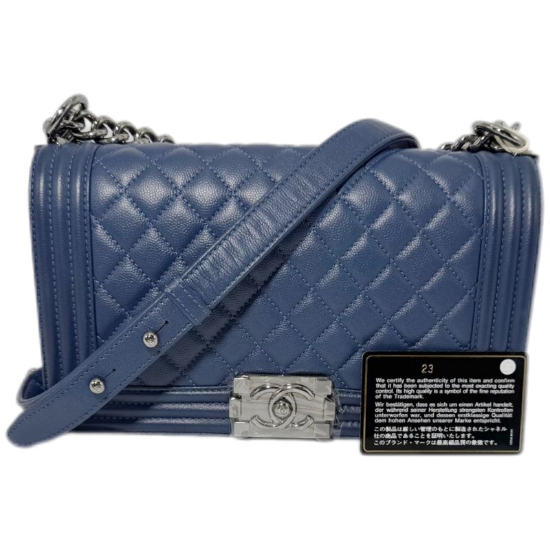 [2509]香奈兒 Chanel Leboy 藍銀色(荔枝皮) 斜挎包 中號 銀扣-0