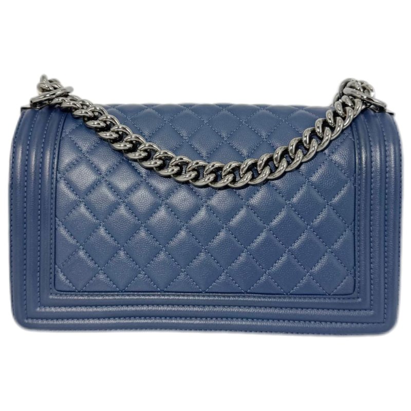 [2509]香奈兒 Chanel Leboy 藍銀色(荔枝皮) 斜挎包 中號 銀扣-1