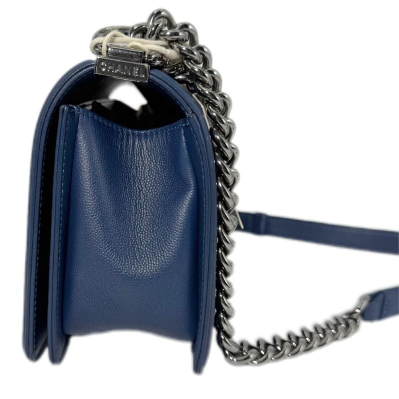 [2509]香奈兒 Chanel Leboy 藍銀色(荔枝皮) 斜挎包 中號 銀扣-2