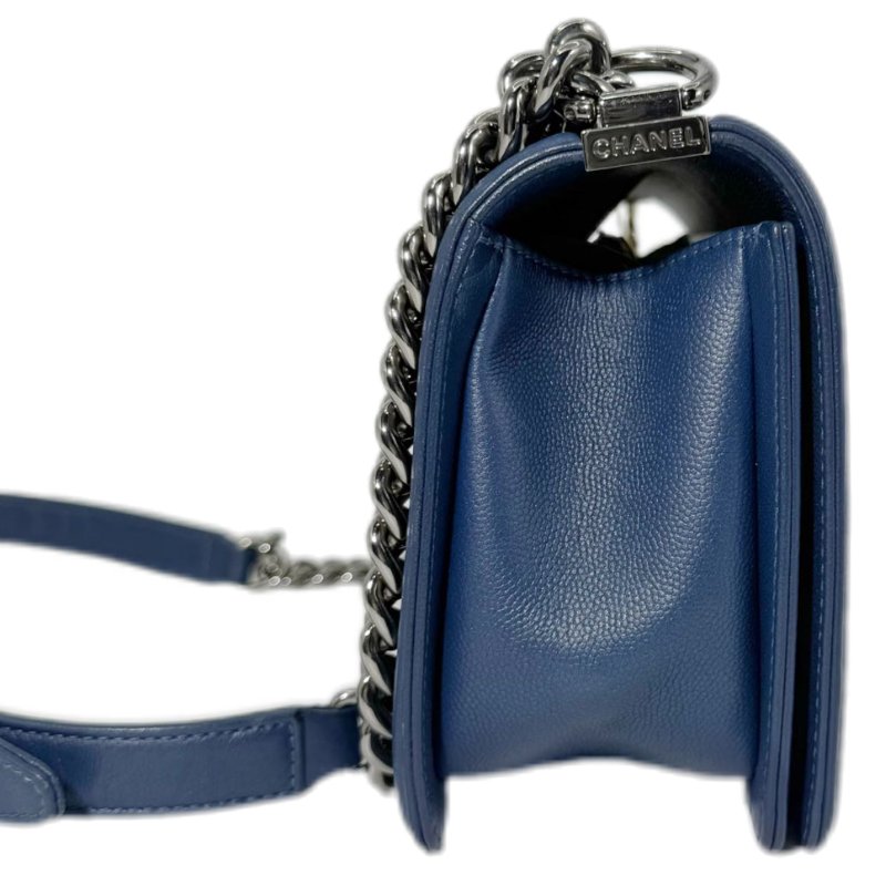 [2509]香奈兒 Chanel Leboy 藍銀色(荔枝皮) 斜挎包 中號 銀扣-3