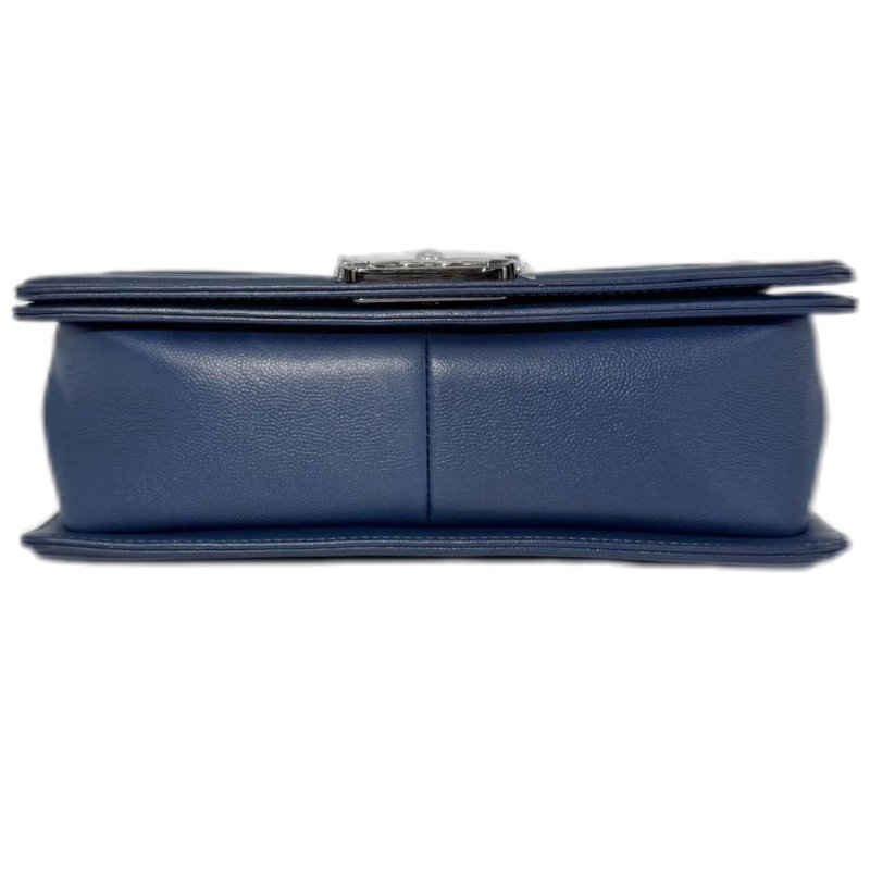 [2509]香奈兒 Chanel Leboy 藍銀色(荔枝皮) 斜挎包 中號 銀扣-4