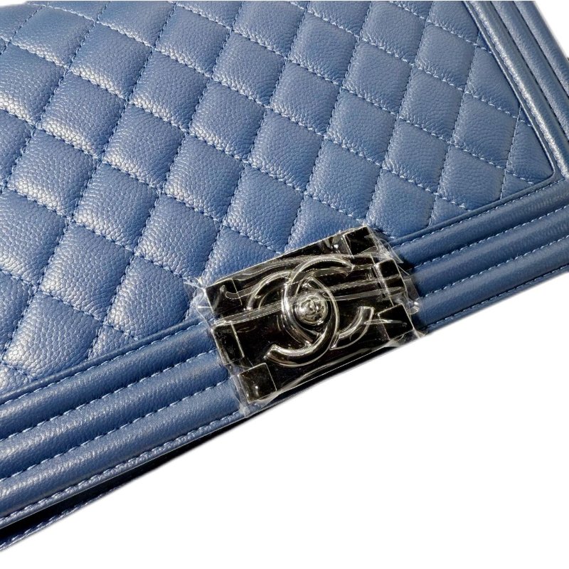 [2509]香奈兒 Chanel Leboy 藍銀色(荔枝皮) 斜挎包 中號 銀扣-5