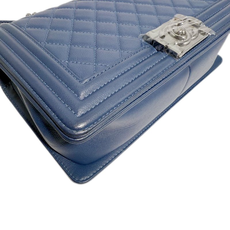 [2509]香奈兒 Chanel Leboy 藍銀色(荔枝皮) 斜挎包 中號 銀扣-6