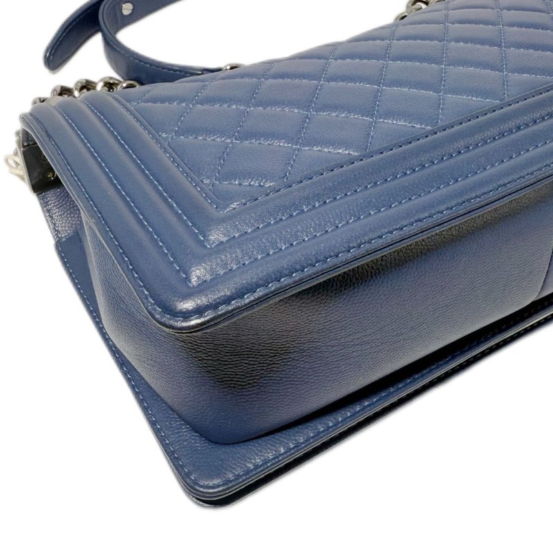 [2509]香奈兒 Chanel Leboy 藍銀色(荔枝皮) 斜挎包 中號 銀扣-8