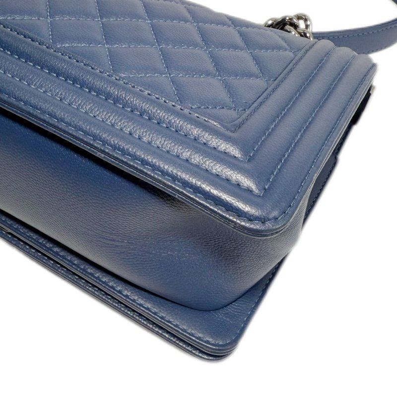 [2509]香奈兒 Chanel Leboy 藍銀色(荔枝皮) 斜挎包 中號 銀扣-9