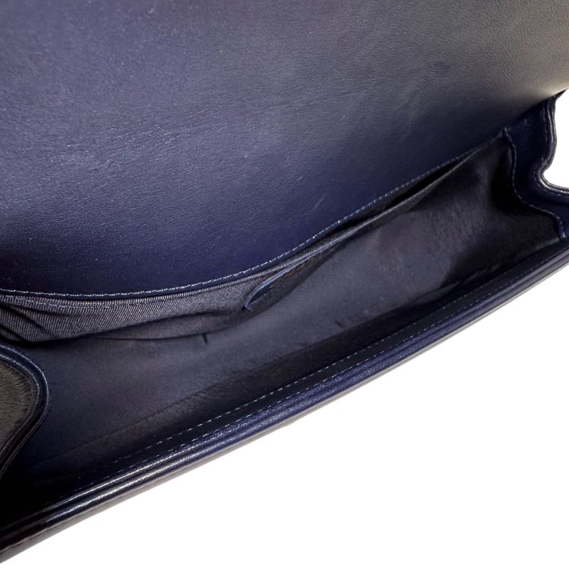 ［2355］香奈兒 Chanel LEBOY 深藍色 斜挎包 羊皮 中號 金扣-7