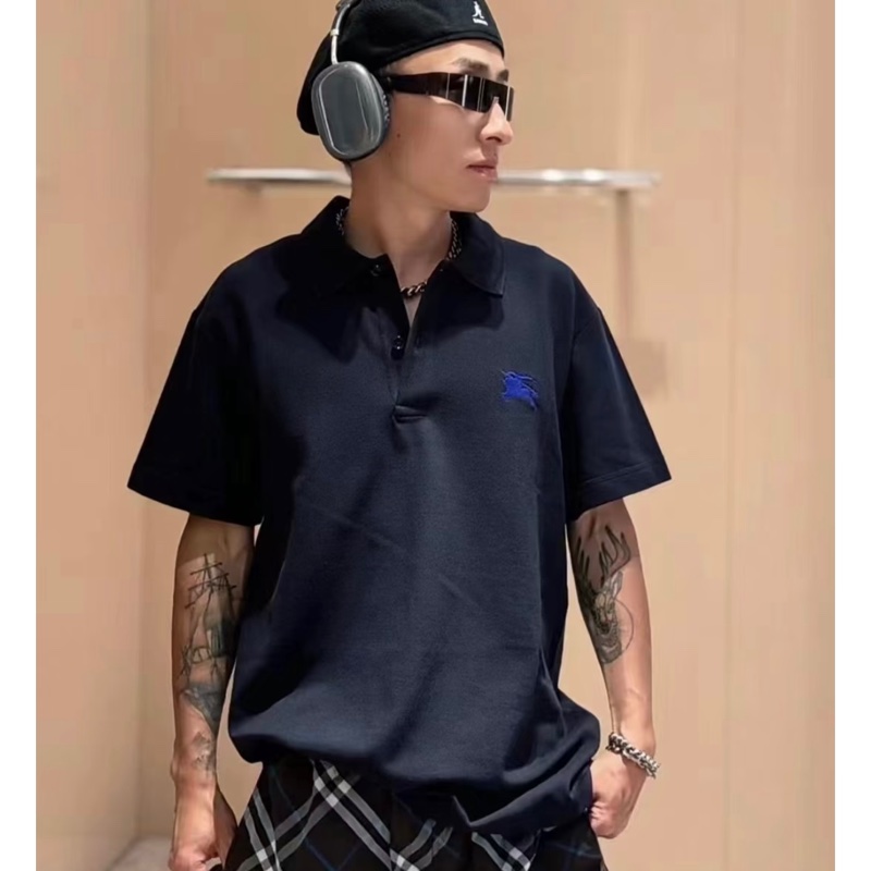 Burberry馬術騎士徽標刺繡修身短袖Polo衫 男款 黑色-4